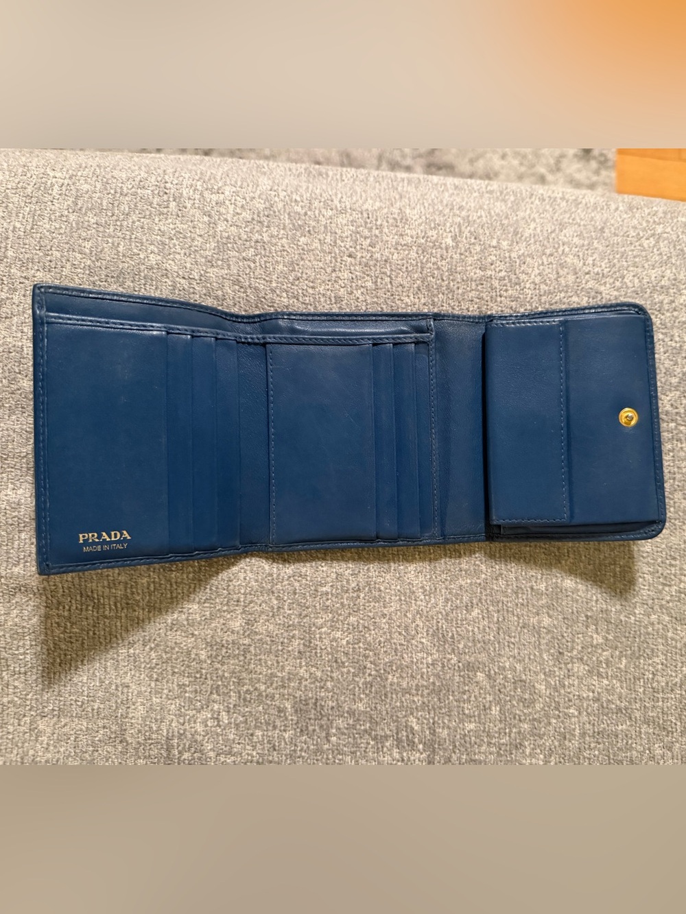 Prada Trifold Blue Leather Compact Wallet - Picture 2 of 5